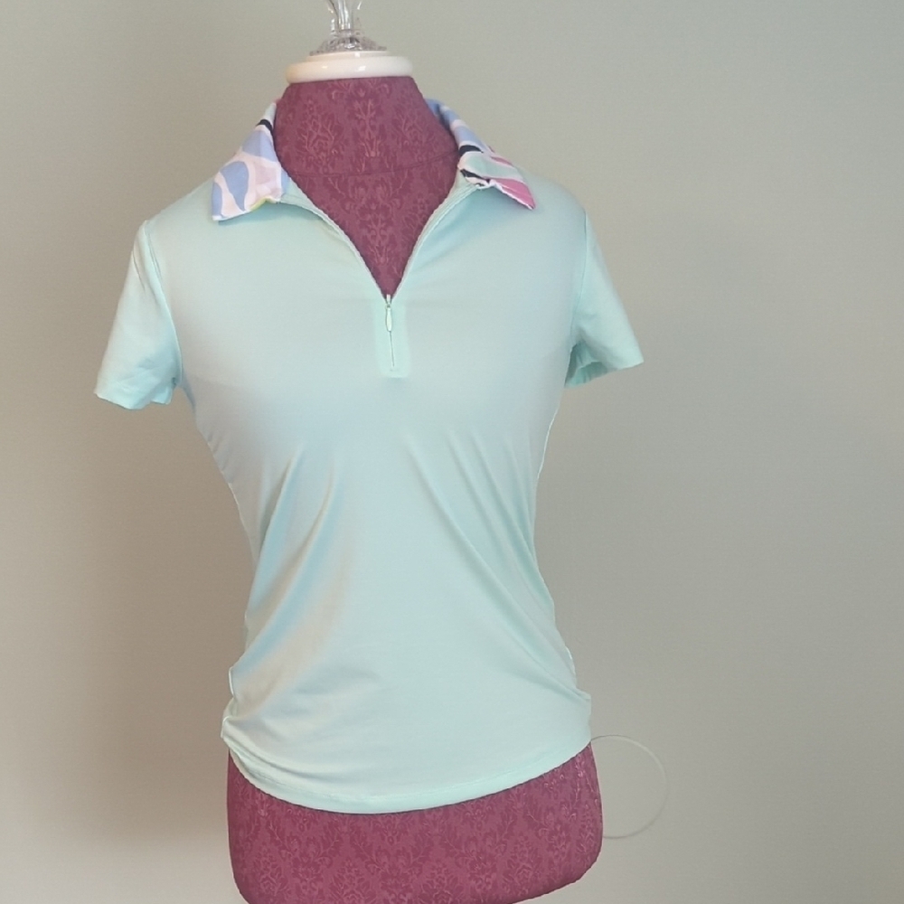 NWT Tommy Bahama Sea Foam‎ Green Quarter Zip Polo, US XS